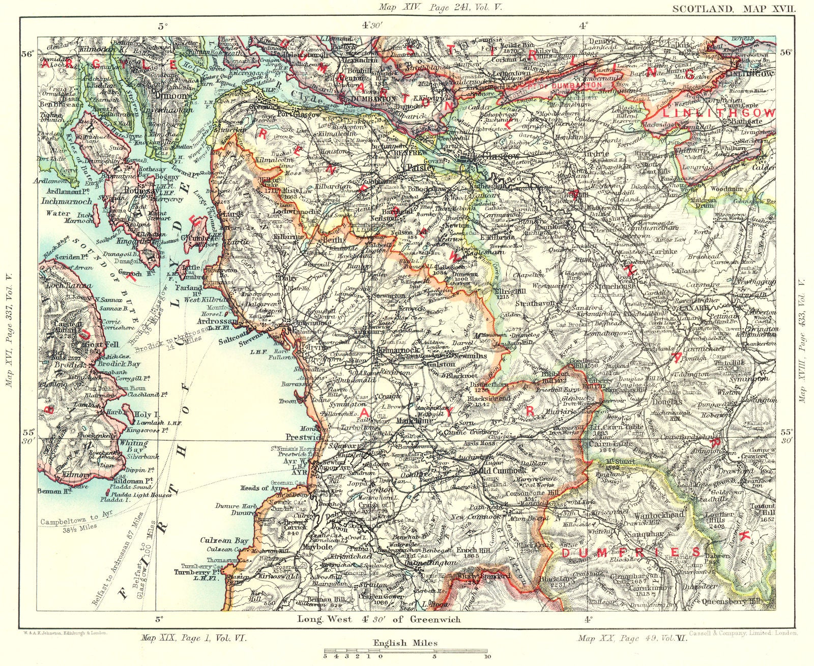 FIRTH OF CLYDE & GLASGOW. Ayrshire Renfrewshire Dumbarton Lanarkshire 1893 map